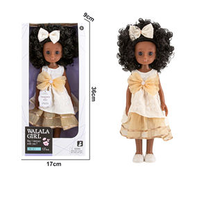 Poupée en silicone de 13 pouces, noire, tête bouclée noire et <span class=keywords><strong>yeux</strong></span> bruns, une robe avec un nœud papillon et des chaussures blanches pour <span class=keywords><strong>les</strong></span> filles, cadeau - Product Image 2