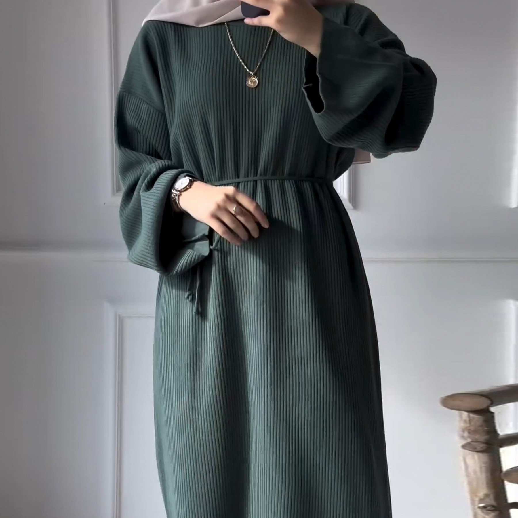 muslim winter dress 64350#6 color Winter Long Sleeve Knitted Muslim Dress