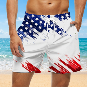 Shorts d'été pour hommes, taille mi-haute, infroissables, séchage rapide, 100 % polyester, imprimé par transfert thermique, respirant, avec cordon de serrage, tricoté - Product Image 3