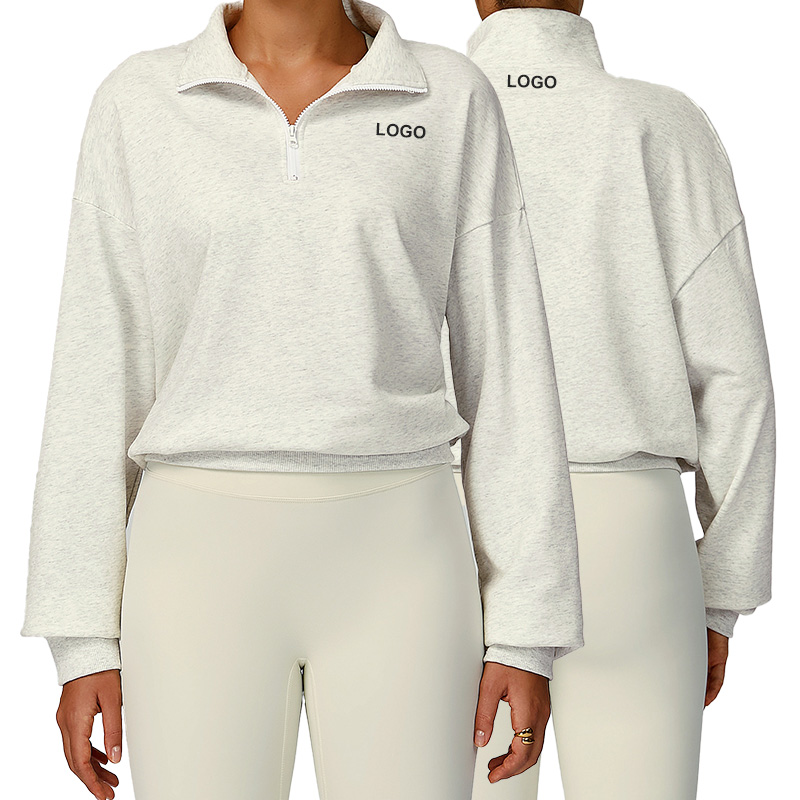 Ewy2040 Fall Standing Collar Half-zip Sports Fashion Windbreaker Women Loose Fit Slimming Yoga Top Thick Fitness Long Sleeve