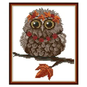 Série de desenhos animados Cross Stitch Animal galhos coruja fundo bonito arte pintura decorativa kits bordados feitos à mão