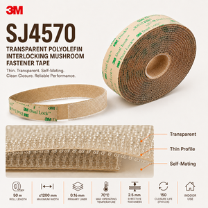 Bande auto-agrippante <span class=keywords><strong>3M</strong></span> SJ4570 en forme de champignon, découpée sur mesure, à crochets et boucles, en silicone, pour isolation de tissus, type Dual Lock - Product Image 1
