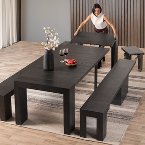<span class=keywords><strong>Table</strong></span> à manger rectangulaire moderne <span class=keywords><strong>convertible</strong></span> en bois massif, pliable et extensible, pour 4 à 14 personnes, usage domestique et commercial - Product Image 2
