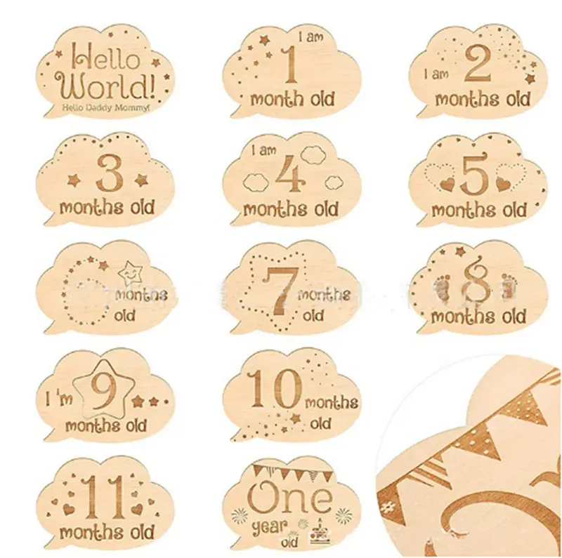 Необработанные деревянные маркеры в форме облака для новорожденных ежемесячная карта маркеры для беременности диски с надписью "Hello World" на день рождения ребенка