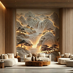 Carta <span class=keywords><strong>da</strong></span> Parati Murale 3D Personalizzata OEM con Rilievo di Montagna, Arte Murale Zen Cinese all'Ingrosso, Fornitore di Decorazioni per Hotel, Ville e Soggiorni - Product Image 1
