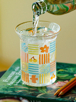 Nieuwe aanwinst: Koreaanse simpele graffiti glazen waterbeker, simpele handgetekende bloemenillustratie, koffiemok