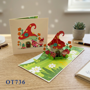 Tarjeta Pop-Up de Diseño Personalizado con Casas de Gnomos Hechas a Mano, Superventas, Artesanía de Papel Vietnamita, Animales, Naturaleza/Cuentos de Hadas, Navidad - Product Image 6