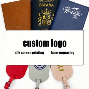 Custom logo Travel Airplane Ticket <b>Holder</b> <b>Document</b> Bag Luggage Safety Hook PU Leather Passport <b>Holder</b> Luggage Tag Set Gift Box - Product Image 5