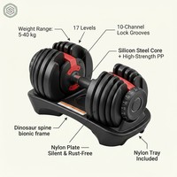 Haltères réglables Selector 5-40 kg, 17 niveaux – Sélection rapide en 3 secondes, plateau de plaques en nylon anti-chute à 10 points de verrouillage, pour salle de sport à domicile, noir et rouge