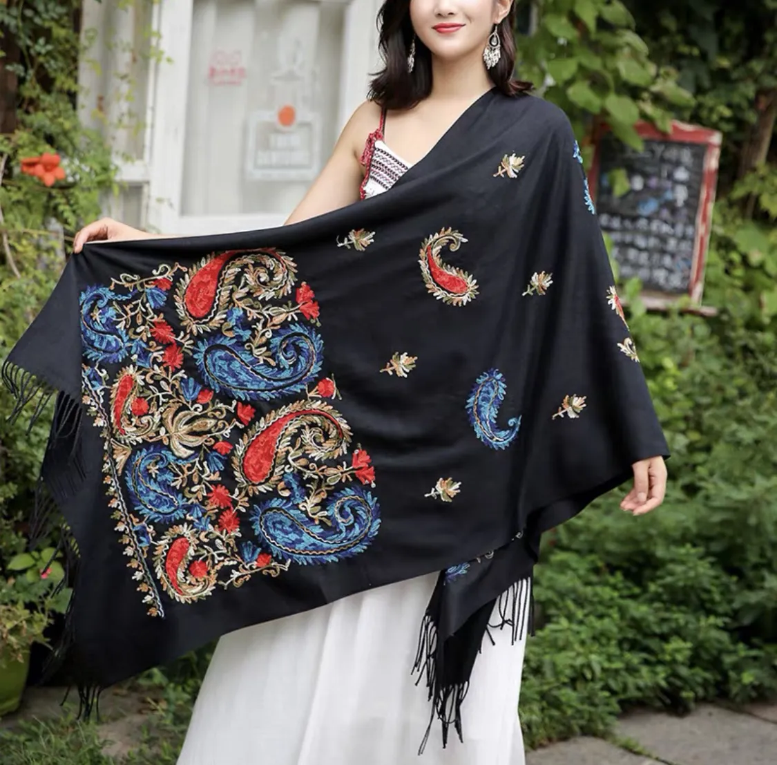 Geborduurd Kwastje Lente Multicolor Luxe Designer Womens Kasjmier Patroon Sjaal