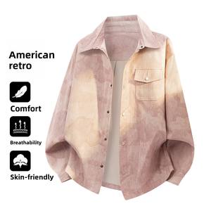 <span class=keywords><strong>Giacca</strong></span> <span class=keywords><strong>Oversize</strong></span> con Effetto Tie-dye Sfumato, Colletto Rovesciato, Chiusura con Bottoni a Pressione, Top Casual da Uomo per Streetwear - Product Image 2