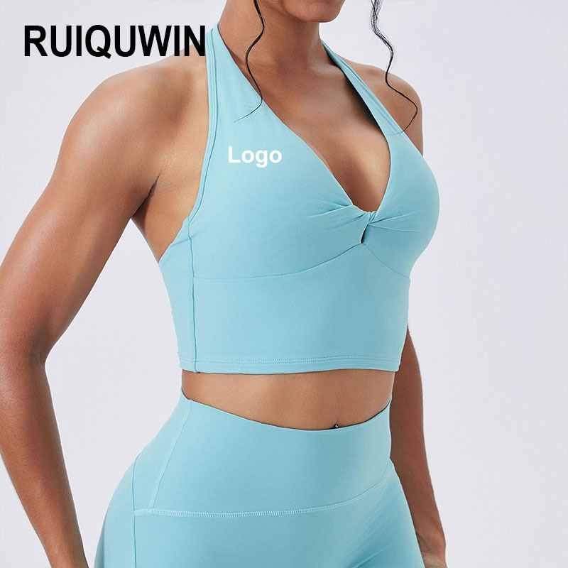 RUIQUWIN OEM Custom Women's Halter Backless Yoga Bra High Support Tight Fitness Top Hollow Out Design Running Workout Vest