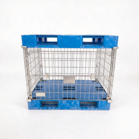 Cage à palettes en fil d'acier pliable et empilable avec revêtement en poudre, capacité de charge de 500 kg pour le stockage en entrepôt