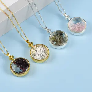 wholesale crystal chip Necklace Fragmented Stone Powder Crystal Simple Personality Necklace Circular Pendant