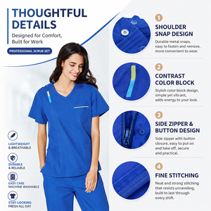 Uno <span class=keywords><strong>scrub</strong></span> <span class=keywords><strong>chirurgico</strong></span> da infermiera ospedaliera più venduto camicie uniformi blu scuro in cotone poliestere <span class=keywords><strong>scrub</strong></span> top donne uomini Spa e denti - Product Image 2
