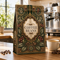 Sacs à café personnalisés imprimés, 250g, 500g, 1kg, à huit soudures latérales, en film transparent, thermoscellables, avec fermeture éclair refermable, pour aliments