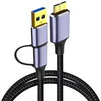 Cable de Datos 2 en 1 USB-C 3.0 de 5 Gbps, Aleación de Aluminio, Micro B, Blindaje de Nailon Trenzado, para Disco Duro Externo
