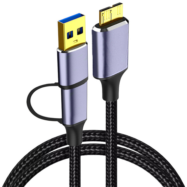 2-in-1 5 Gbps USB-C 3.0 Aluminum Alloy Micro B Data Cable Nylon Braid Shielding External Hard Drive 2-in-1 Cable