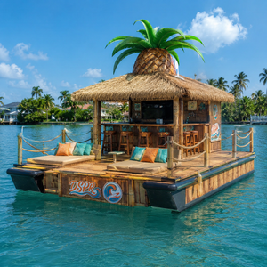 <span class=keywords><strong>Cabaña</strong></span> Tiki Flotante Inflable con Techo de Paja de Piña, Sofás Curvos Acolchados y Barra para Relajarse en el Agua de un <span class=keywords><strong>Lago</strong></span> Tropical Tranquilo - Product Image 3
