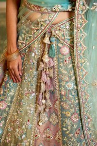 Made of Premium Quality Multi Colour Bridel <strong>Net</strong> Fabric Full Flaire Semi-Stitched <strong>Lehenga</strong> With Gotapatti and Sequins - Product Image 2