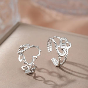 Nouvelle Bague de Fiançailles et de Mariage Ajustable en Acier Inoxydable Plaqué Or 18K avec Double Cœur et Zircon pour Femme, Design Tendance 2025 - Product Image 2