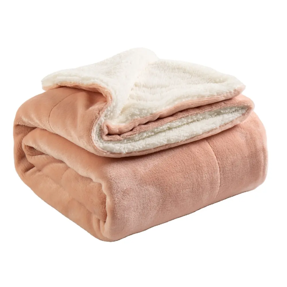 Amazon Wholesale Custom Throw Flannel Fleece Plush Thick Mink Warm Sherpa Coral Fleece Portable Blanket For Winter