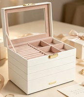 Boîte à bijoux à plusieurs étages en cuir PU avec couvercle transparent, grande capacité de rangement pour bagues, colliers, montres