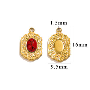 Pendentif ovale vintage en pierre naturelle |   Cadre en acier inoxydable doré PVD et motif floral pour la fabrication de bijoux |   Hypoallergénique et durable - Product Image 6