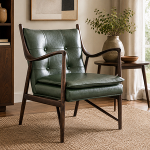 <span class=keywords><strong>Fauteuil</strong></span> d'appoint moderne en <span class=keywords><strong>cuir</strong></span> PU <span class=keywords><strong>vert</strong></span> avec cadre en bois, dossier capitonné, <span class=keywords><strong>fauteuil</strong></span> lounge pour salon - Product Image 1