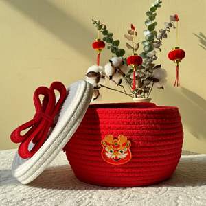 Karikatür pamuk halat yuvarlak Modern ve basit depolama sepeti oyuncak masaüstü aperatif depolama için kapaklı büyük gözlü canavar tasarım - Product Image 6