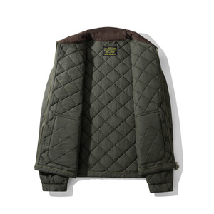 Custom <strong>Quilted</strong> <strong>Jacket</strong> Diamond <strong>Pattern</strong> Polyester Coat Vintage Lapel Coat Windproof Warm Cargo <strong>Jacket</strong> for Autumn Winter - Product Image 2