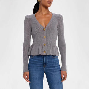 <span class=keywords><strong>Cardigan</strong></span> maglione Casual <span class=keywords><strong>Slim</strong></span> tinta unita con scollo a V con bottone di strass con svasato a maniche svasate Design stringente in vita per la primavera - Product Image 1
