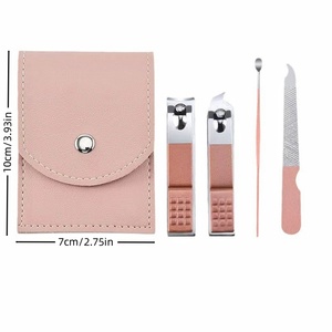 Grosir kustom Mini 4 buah gunting kuku dengan tas PU Stainless Steel gunting kuku Set perjalanan penting manikur Kit