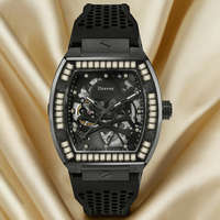 Montre mécanique pour homme Fashion Rainbow Skeleton, étanche, boîtier diamanté, style business, PP Tonneau, bracelet silicone.