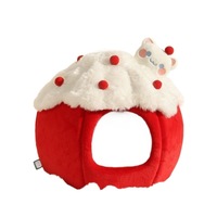 Coussin pour chat d'hiver chaud et fermé, style actif rouge, en forme de citrouille et de gâteau, amovible, lavable, en PP haute résilience