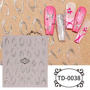 Offre Spéciale – Autocollants 3D en relief pour ongles, motif flamme, ligne métallique argentée, pierres précieuses, gel souple, décorations auto-adhésives pour ongles, DIY - Product Image 3
