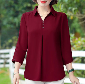 Nouvelle Collection Été : Chemise Unie Ample à Manches Mi-longues pour Femme d'Âge Moyen - Product Image 1