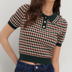 Pulls pour femmes personnalisés avec logo OEM & ODM, motif jacquard, manches courtes, tricot pour femmes, haut en tricot pour le printemps, pull en tricot pour femmes - Product Image 3