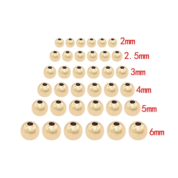 New Hot Selling 14K Gold Plated High Quality Round Jewelry Accessories 2mm 2.5mm 3mm 4mm 5mm 6mm Copper Beads