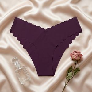 Women <b>Seamless</b> Wave Edge <b>Thong</b> Panties Invisible No Show Solid Color Low Rise Soft Stretch T-back Underwear for Women OEM ODM - Product Image 2