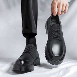 Chaussures en cuir décontractées pour hommes, style business, à lacets, à tige haute, version coréenne, chaussures pour hommes à semelle épaisse et tendance - Product Image 2