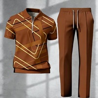 Ensemble 2 pièces pour hommes grandes tailles, pantalon long rayé à blocs de couleur avec fermeture éclair, tenue décontractée quotidienne pour hommes