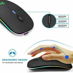 High quality 2.4Ghz ultra-thin silent mouse RGB 7 color LED lights rechargeable wireless gaming mouse for PC games