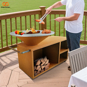 Gnee <b>Garden</b> Corten Steel Outdoor Fire Pit Grill With Wood Storage Modern Portable Charcoal BBQ For Backyard Use - Product Image 2