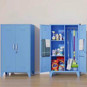 Armario de Limpieza de Acero Inoxidable Personalizado, Armario de Almacenamiento para Escobas y Artículos de Limpieza para el Hogar, 2 Puertas, Armario para Herramientas de Limpieza para Escuelas - Product Image 5