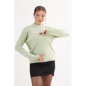 Suéter de Punto Verde Menta con Cuello Alto para Mujer, Manga Larga, Minimalista, Antipilling, Calibre 14 GG - Product Image 3