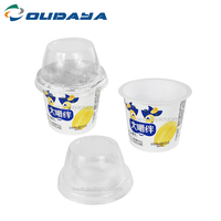 Vaso/Tarro de Plástico Rígido Personalizado IML de 320ml y 180g para Yogur Congelado, Avena y Cereales con Tapas de Cúpula