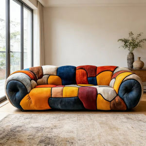 Sofá Retro Artístico con Parches, Diseño de Bloques de Color Intensos, Terciopelo Multicolor, Loveseat Estilo Picasso, Pieza Destacada para Decoración del Hogar - Product Image 5