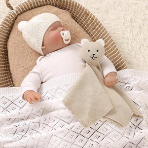 Manta de algodón suave para bebé, con diseño de conejo y oso, tejida, cálida, para calmar a bebés recién nacidos, niños y niñas, para dormir cómodamente a diario. - Product Image 1