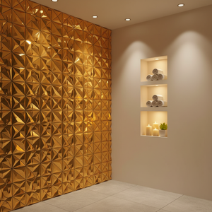 Panneau mural intérieur en PVC 3D, design diamant doré, facile à installer, 30*30cm 50*50cm, vente en gros en Chine - Product Image 3